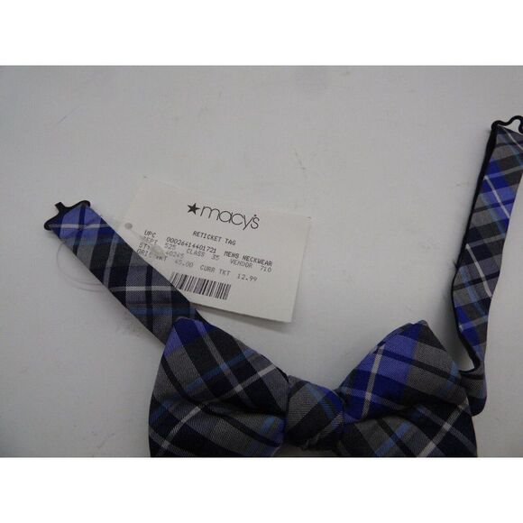 Alfani Men’s Pre-tied Adjustable Bow-tie, Plaid, Black/Gray/Purple - Picture 3 of 5
